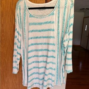 Westbound Boxy White and Blue Long Sleeve Blouse